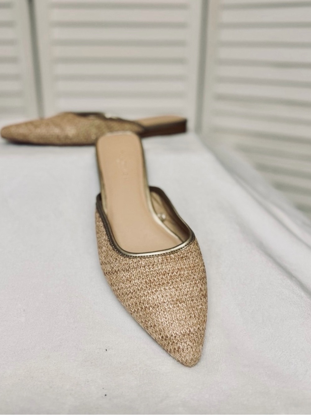 NWT Ann Taylor Tan Raffia Pointed Slip-On Mules